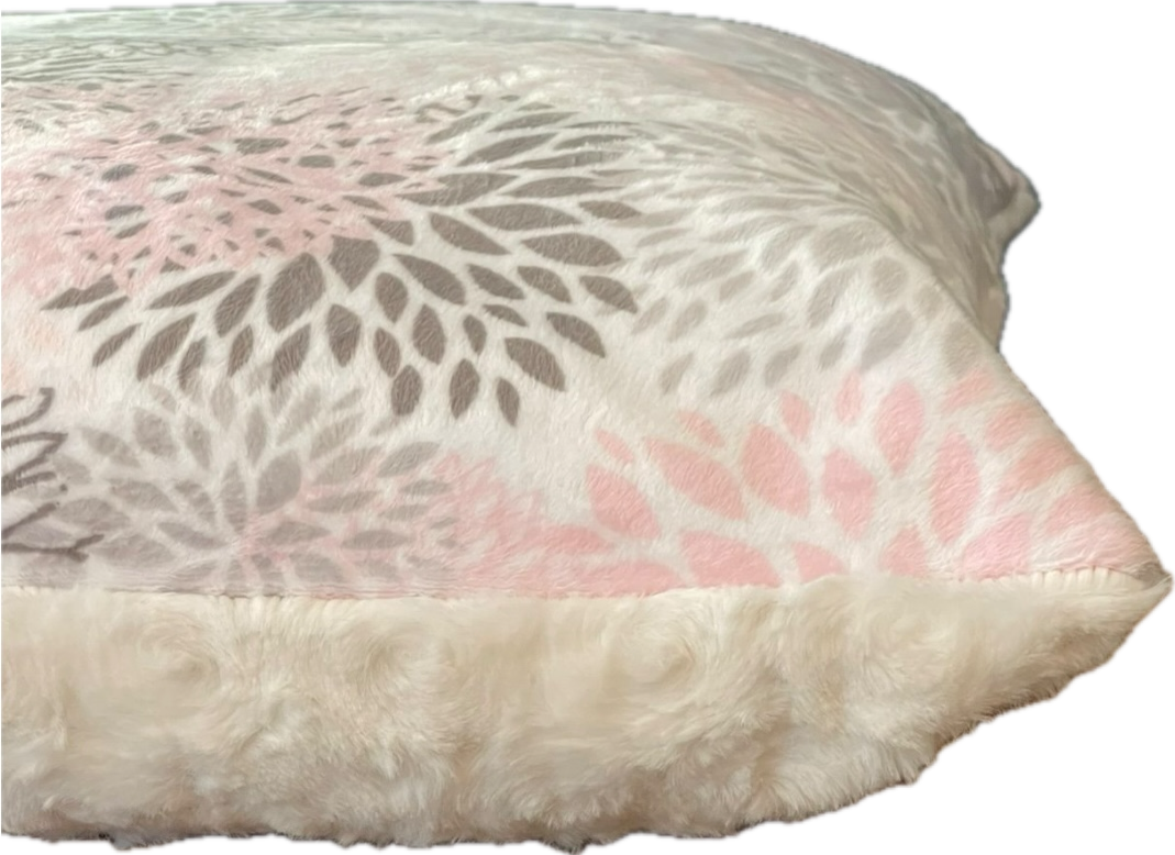 Dog Bed- Pink, Grey Dahlia + Plush Cream