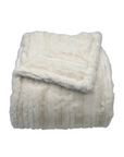 Folded white faux fur throw blanket on a white background
