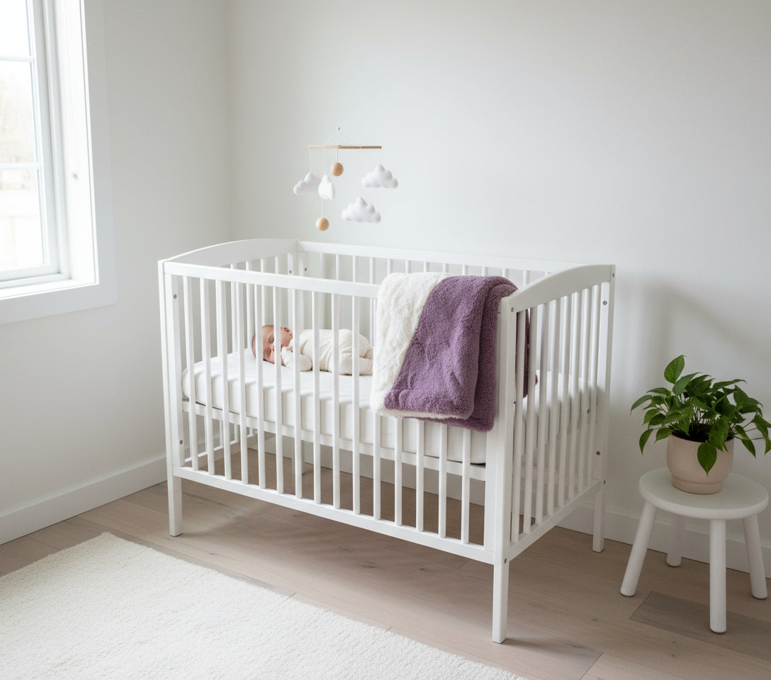 This image features a plush baby blanket from the "Baby Collection - regal babe." The blanket is presented in an appealing way, neatly folded with a sophisticated black ribbon tie at the top.