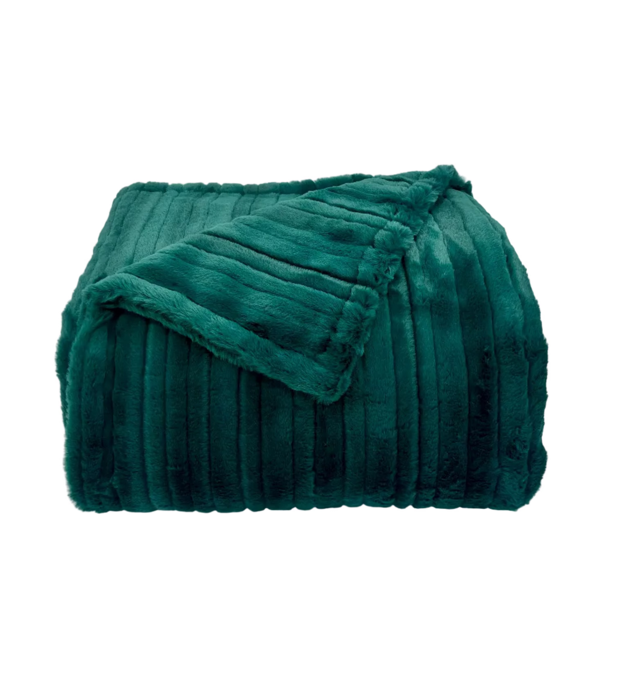 Teal textured blanket on a white background