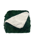 Green blanket with white textured reverse side on a white background
